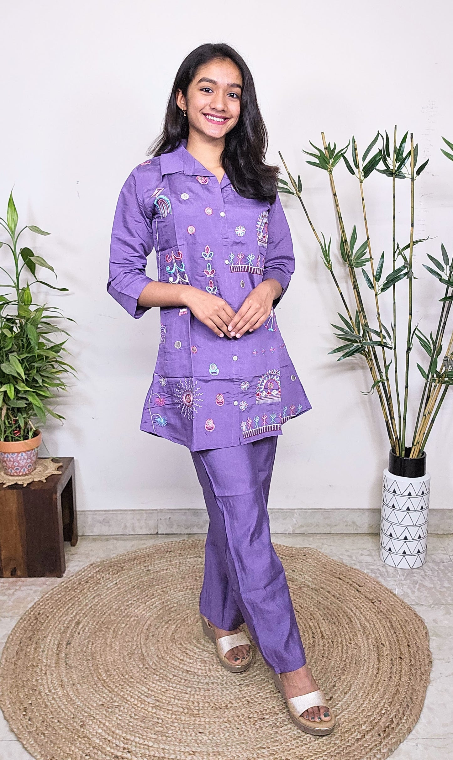 EthnixThread Trendy Embroidered Coord Sets for Teenagers in Cotton Silk