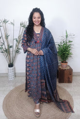 Blue & Green Floral Anarkali Frock