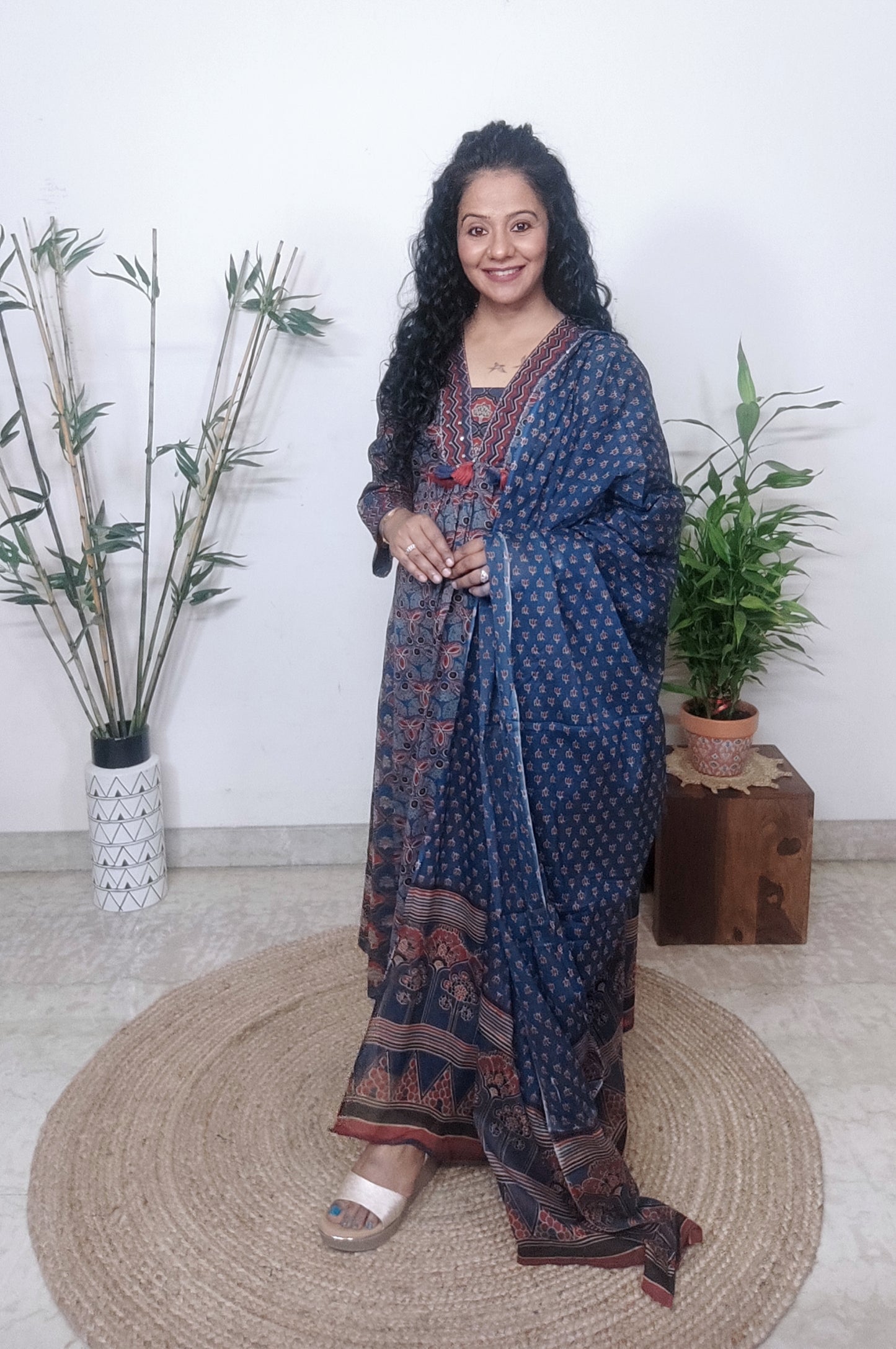 Blue & Green Floral Anarkali Frock