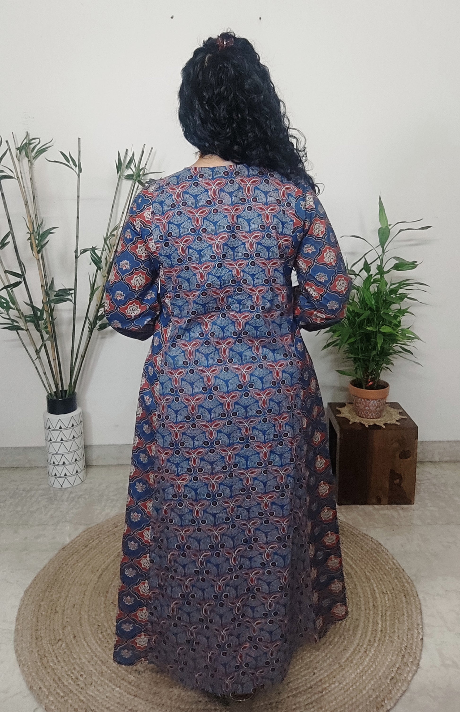 Blue & Green Floral Anarkali Frock