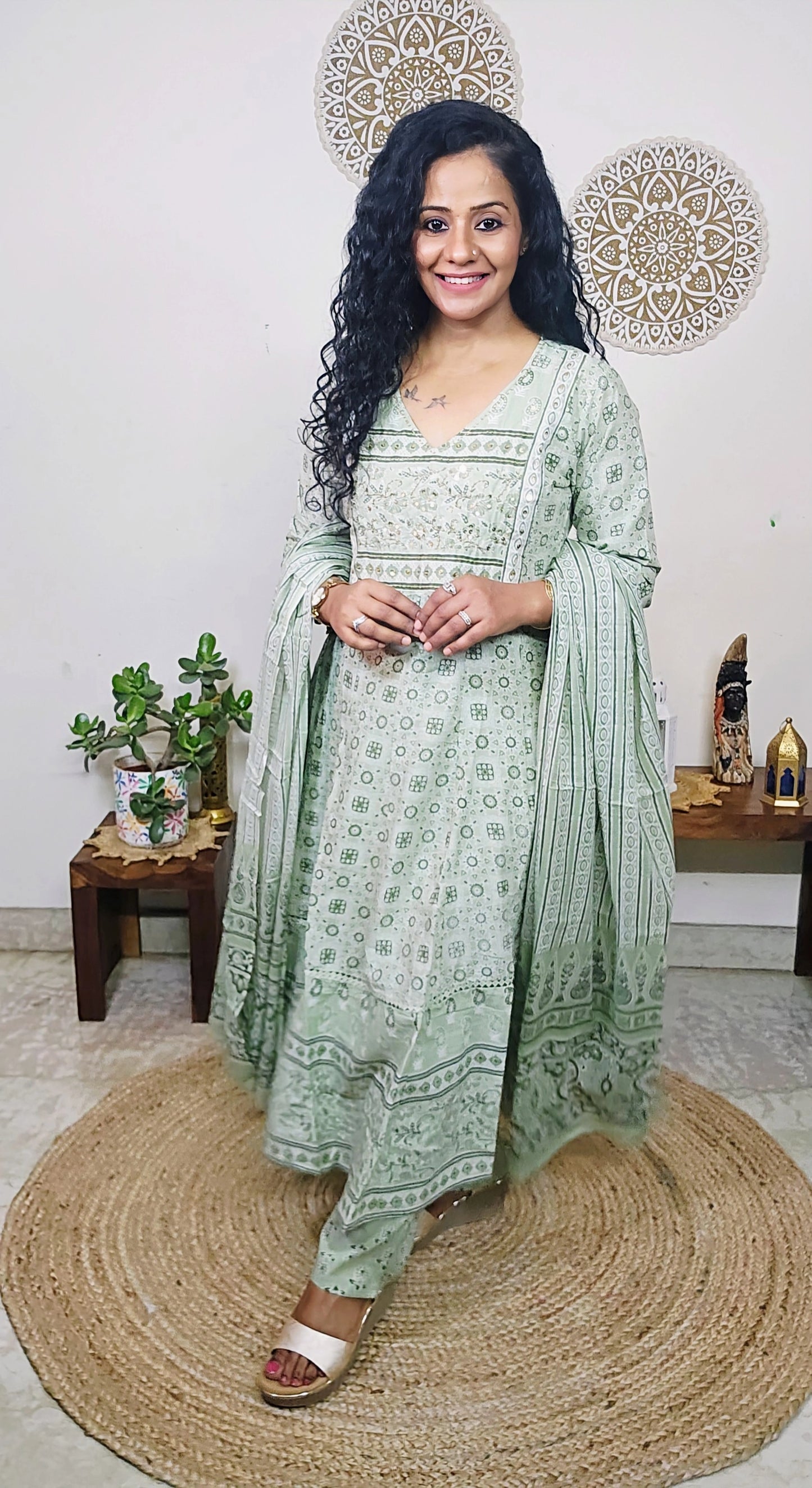 EthnixThread handcrafted Jaipuri Cotton Anarkali Suit Set
