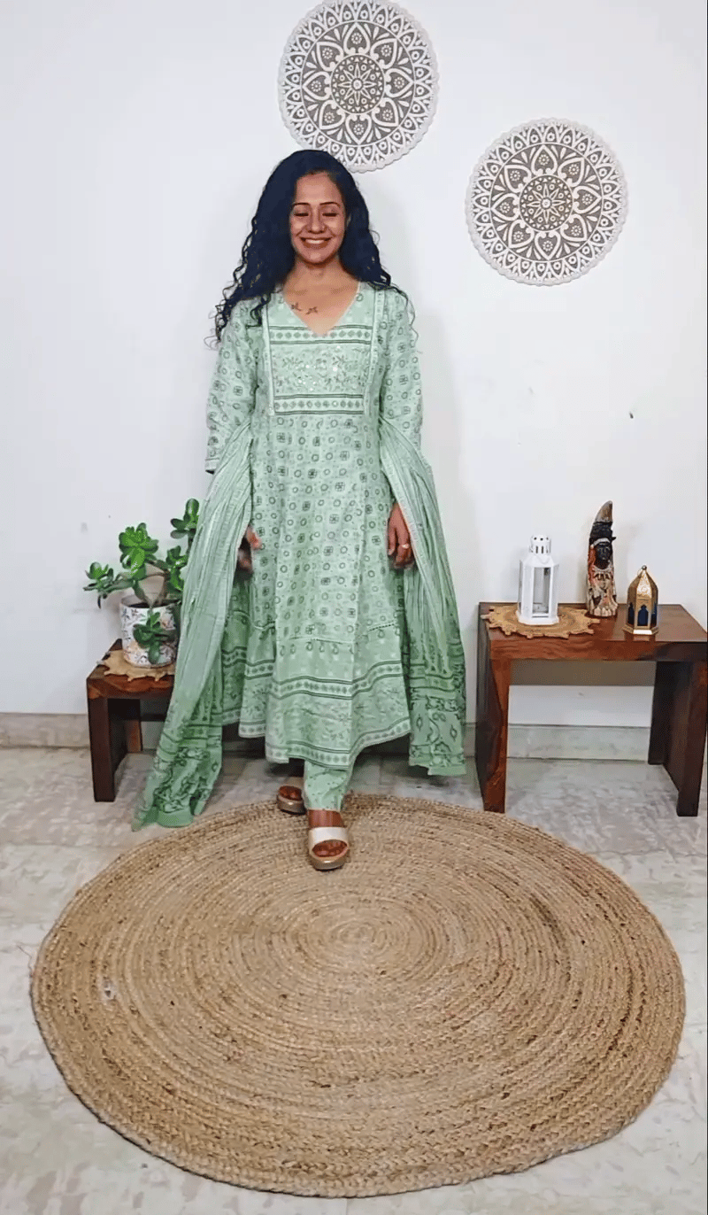 EthnixThread handcrafted Jaipuri Cotton Anarkali Suit Set