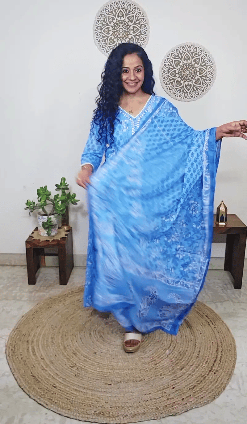 EthnixThread handcrafted Mulmul Cotton Anarkali Suit Set