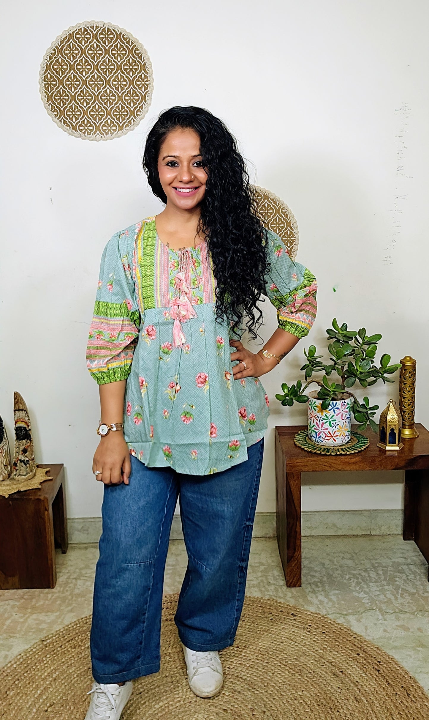 EthnixThread cotton round-neck short top for Jeans Trouser