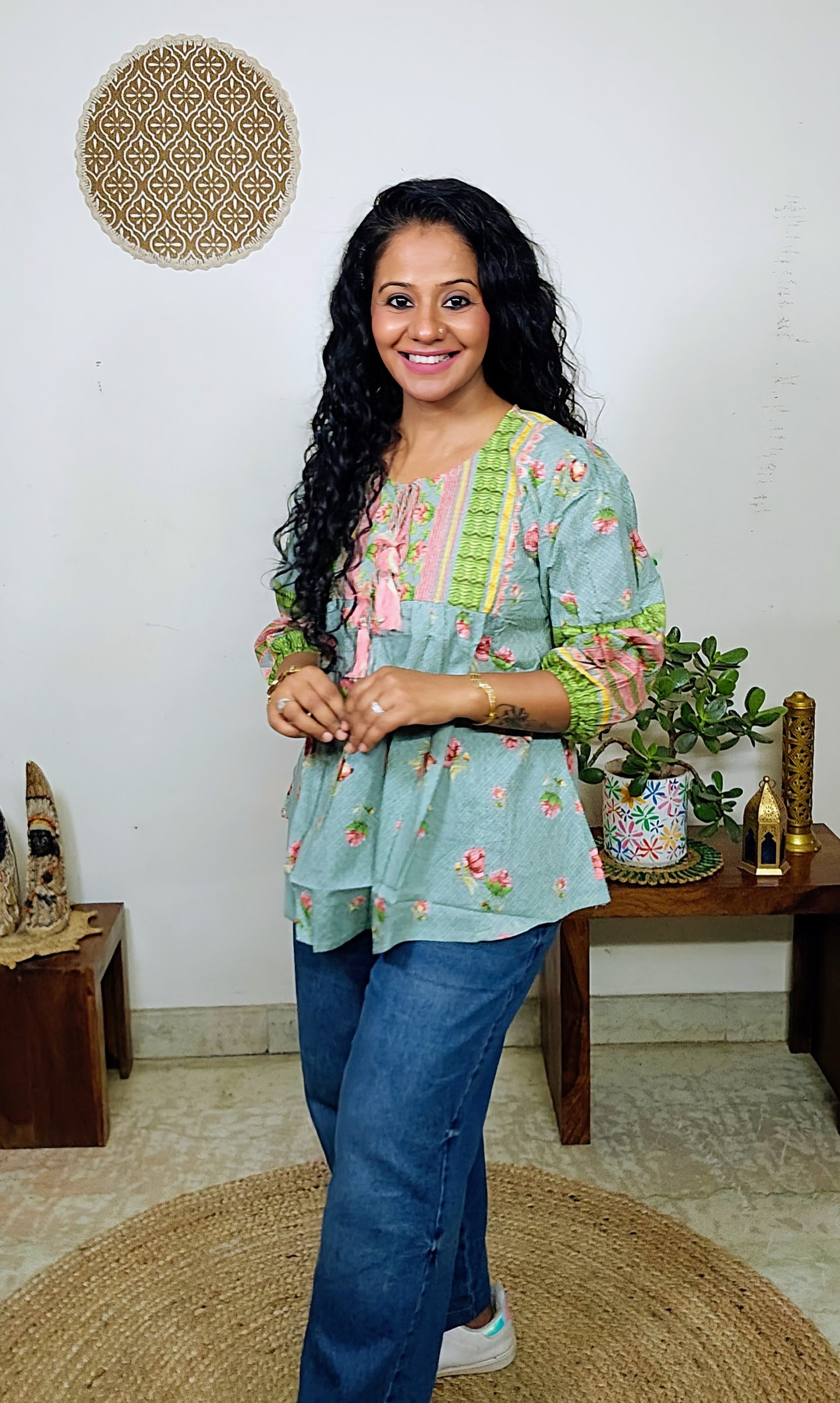 EthnixThread cotton round-neck short top for Jeans Trouser