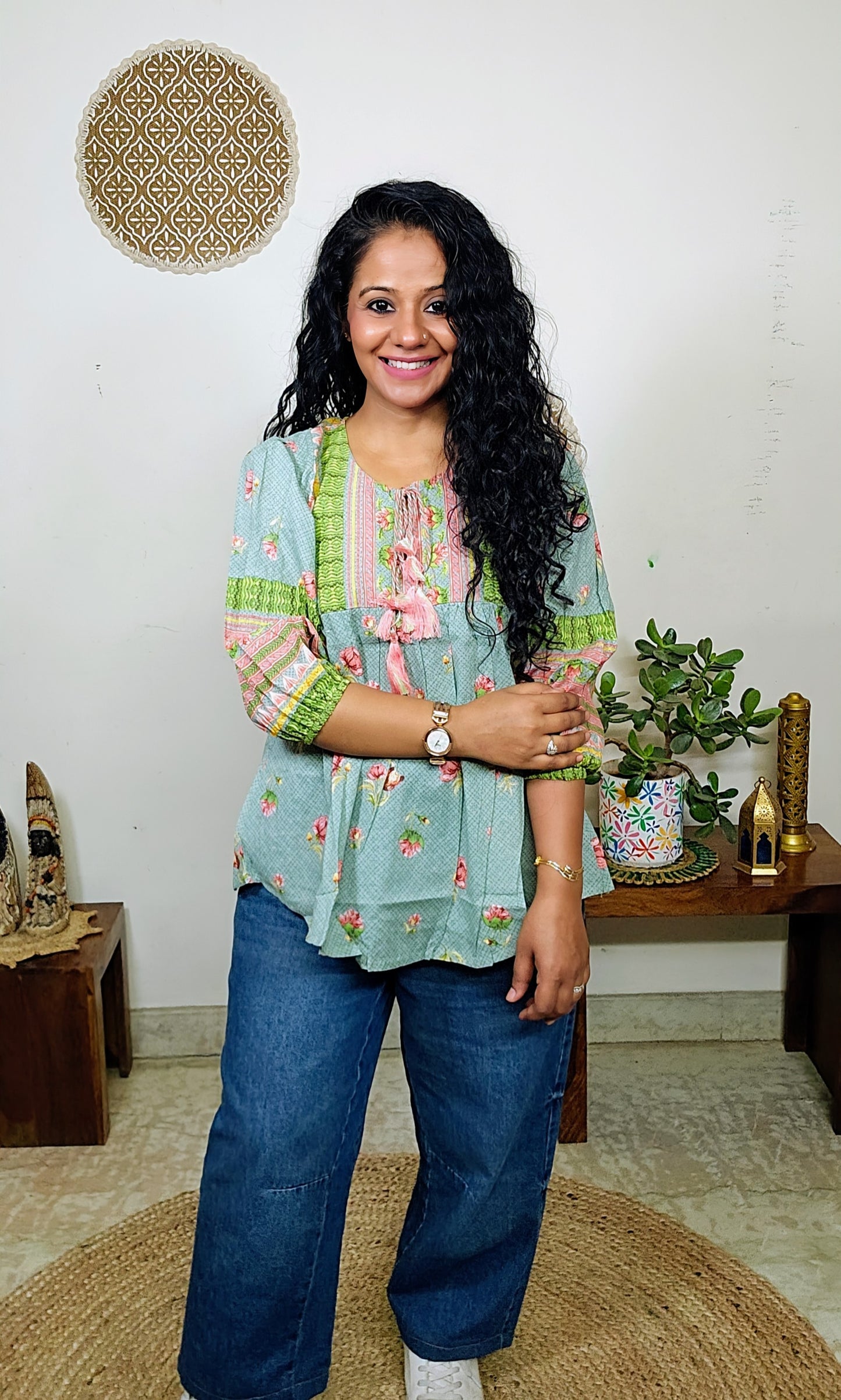 EthnixThread cotton round-neck short top for Jeans Trouser