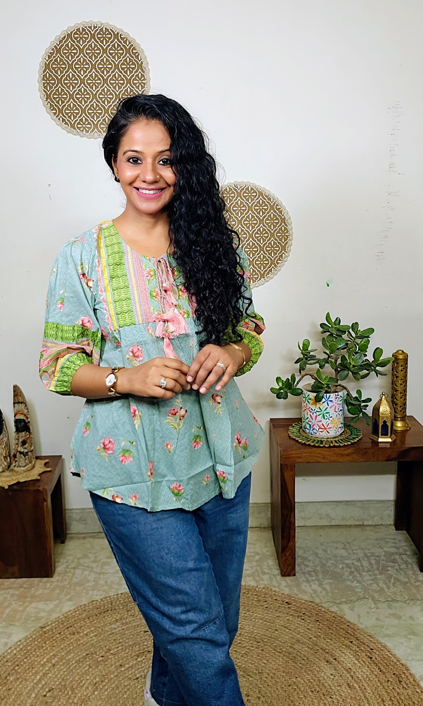 EthnixThread cotton round-neck short top for Jeans Trouser