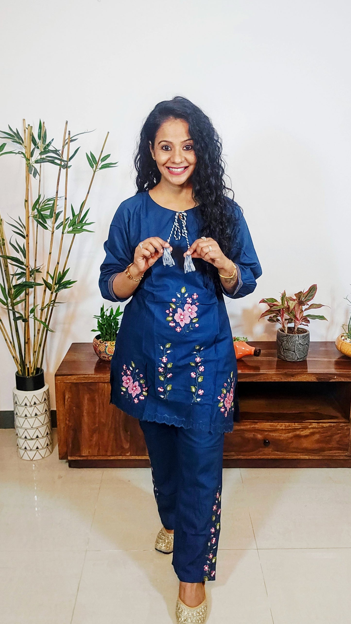 Trending Embroidered Blue Rayon Coord Set for Women | Sizes M-2XL | EthnixThread