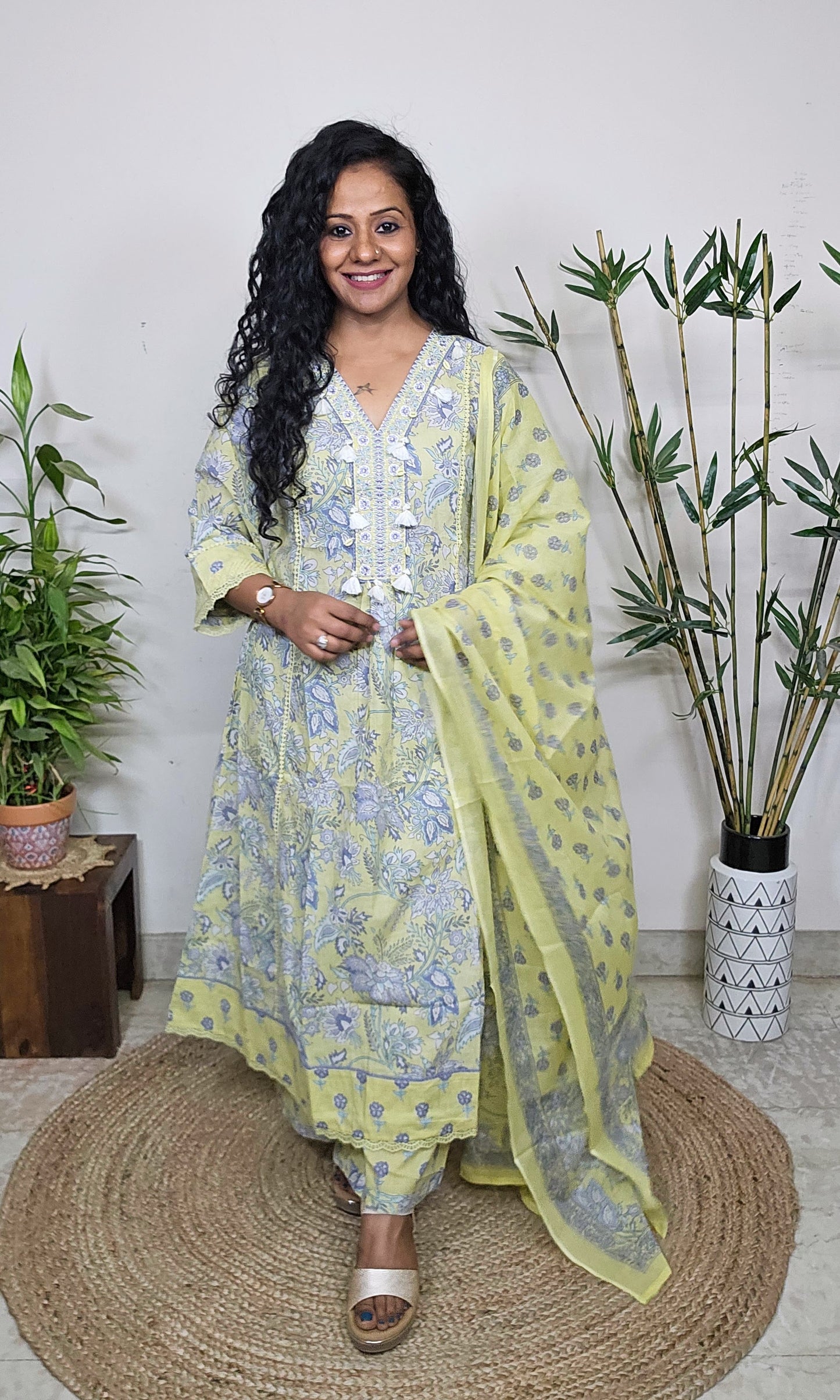 EthnixThread fancy cotton readymade A-line suit set