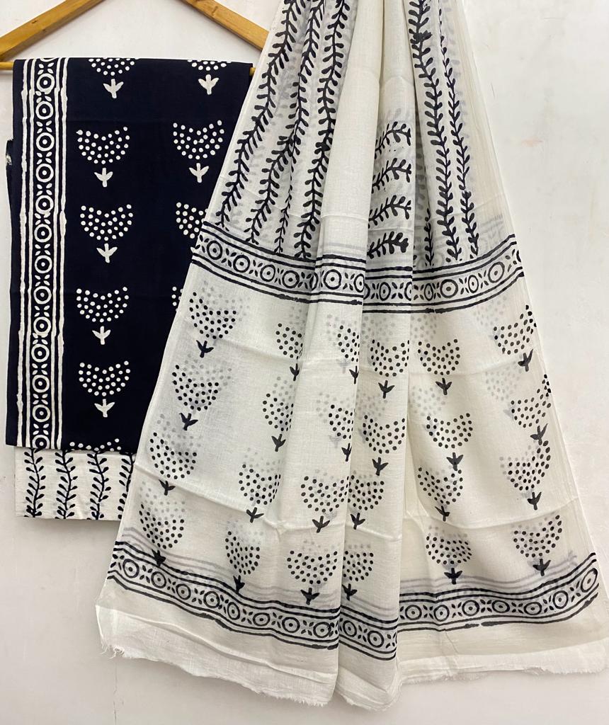 Black Dress Material with Mul Cotton Dupatta