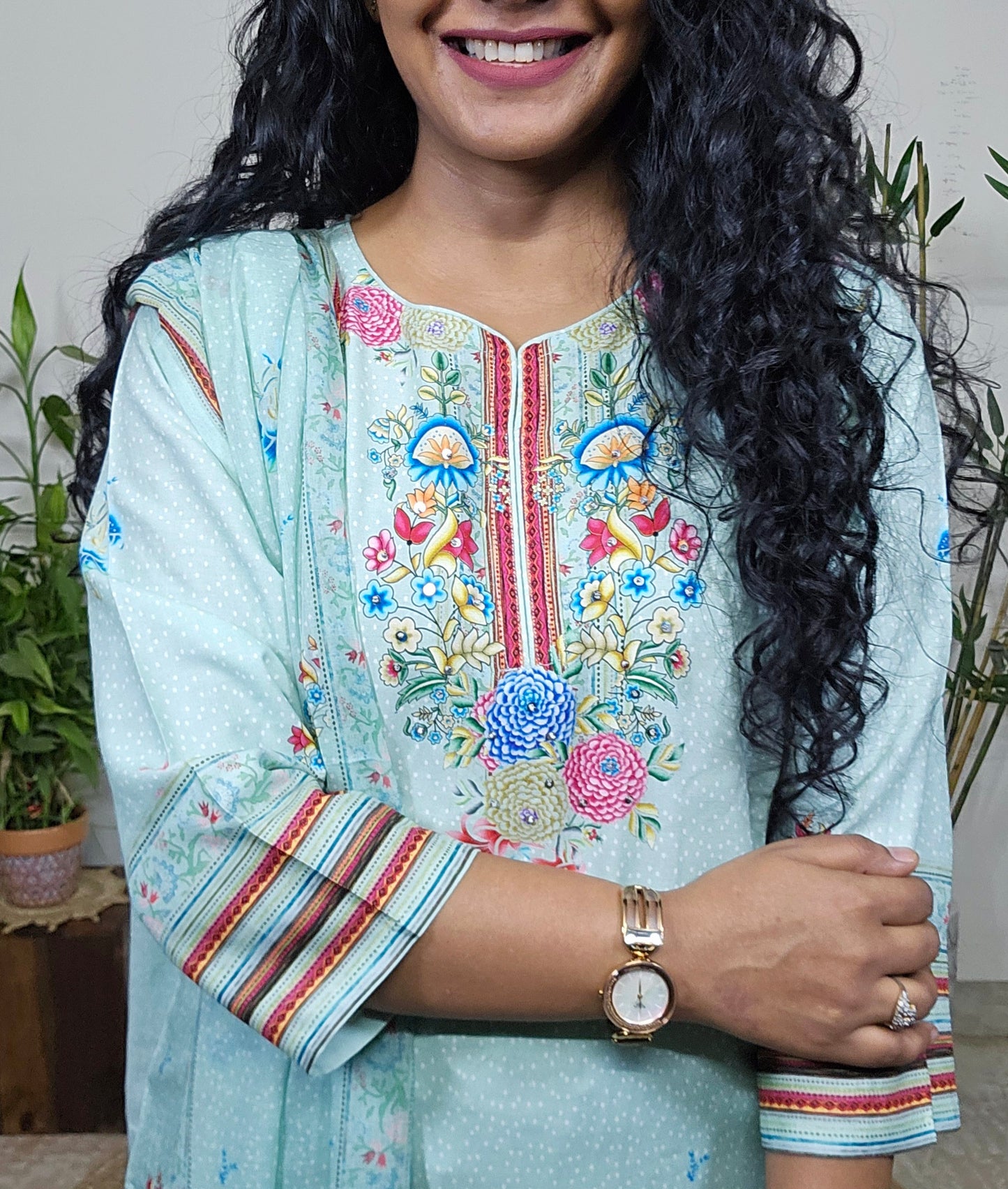 EthnixThread cotton green embroidered fancy readymade suit sets