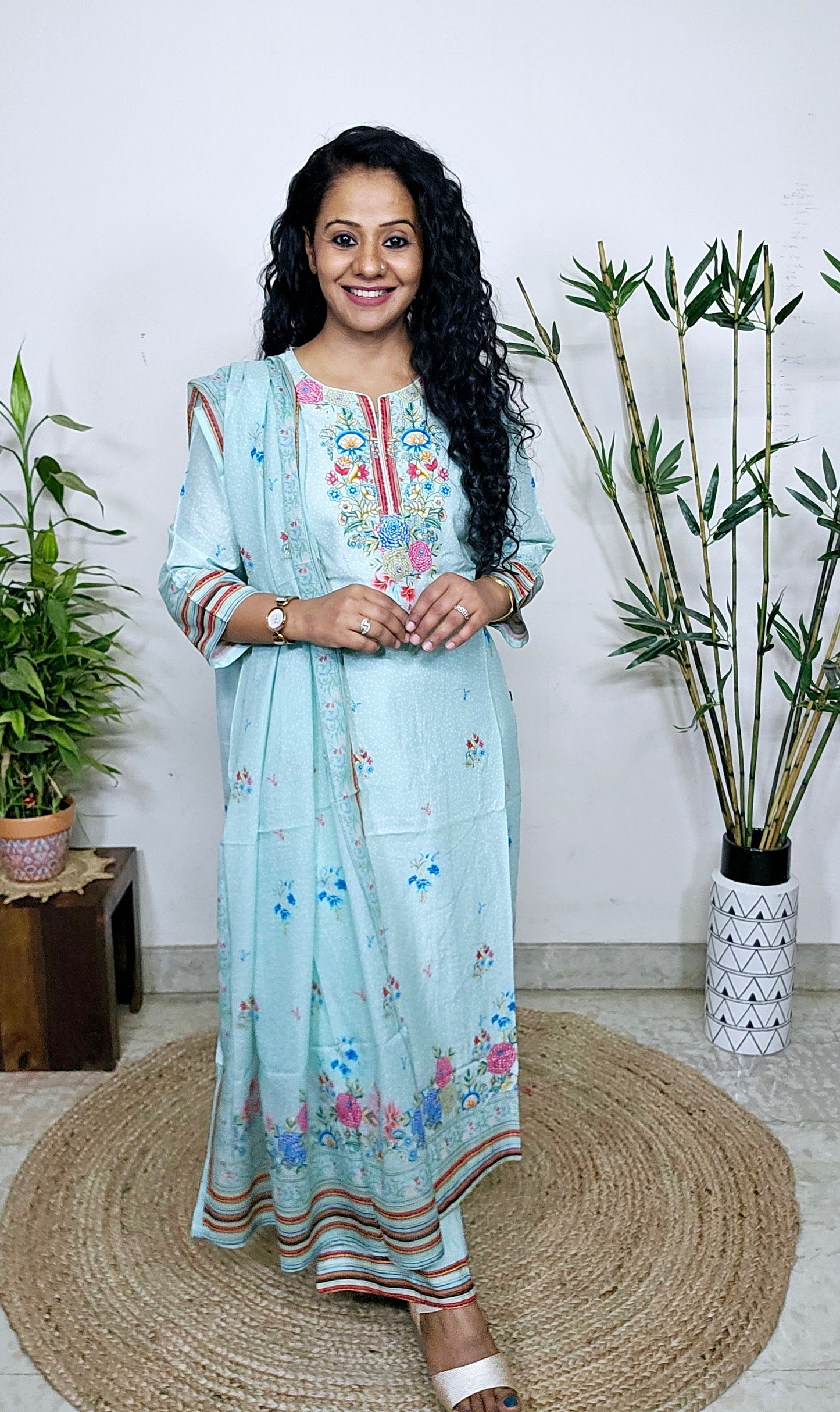 EthnixThread cotton green embroidered fancy readymade suit sets