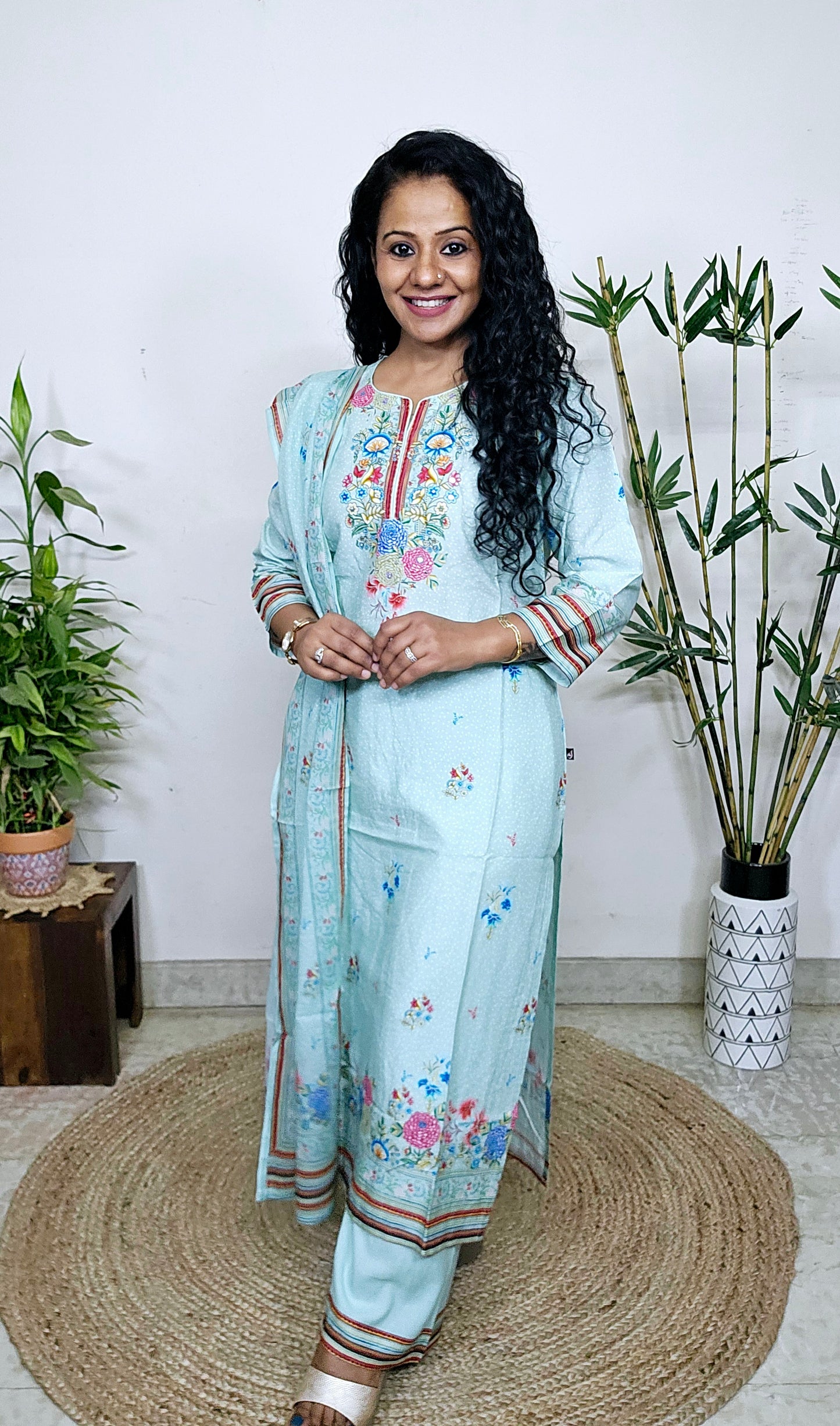 EthnixThread cotton green embroidered fancy readymade suit sets