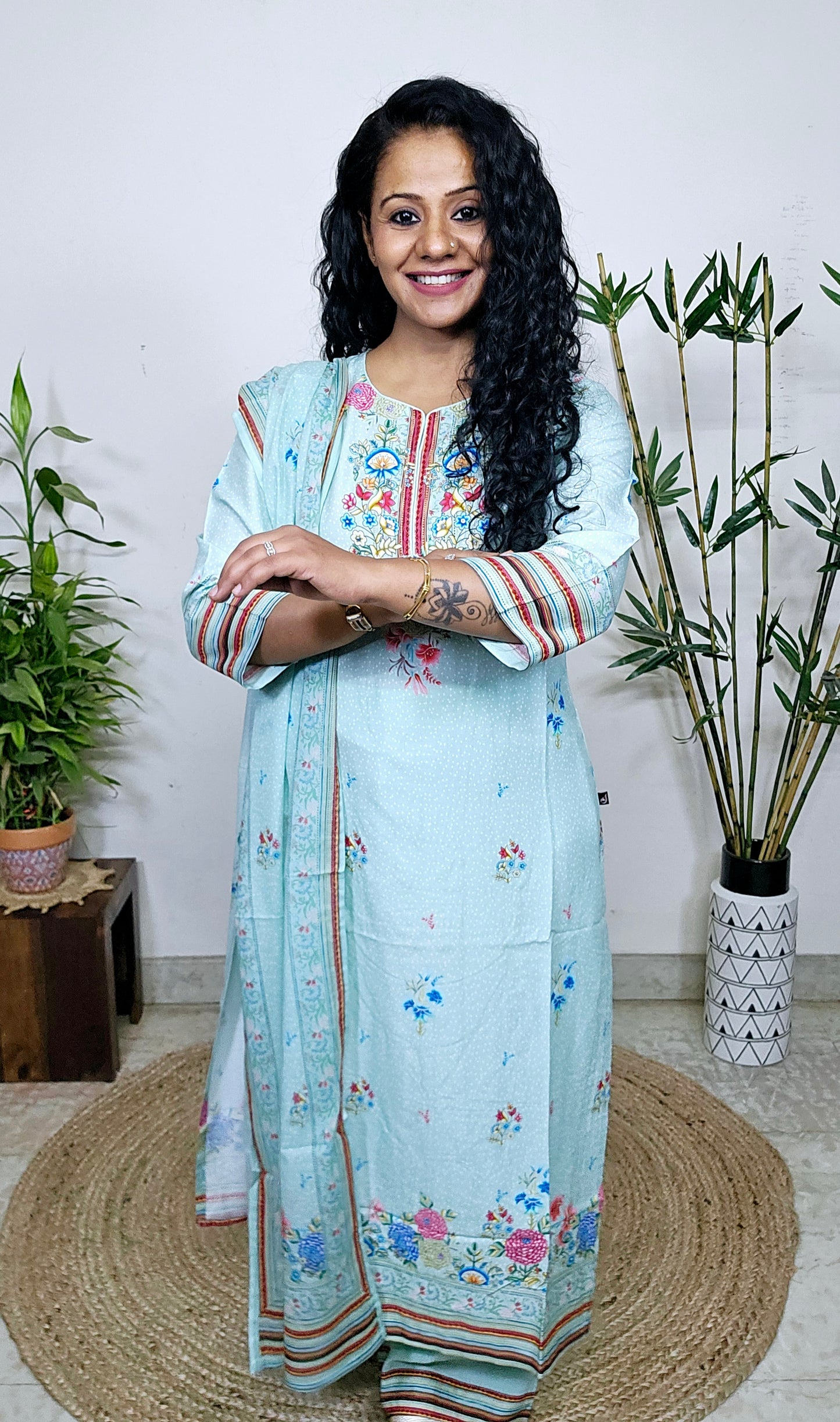 EthnixThread cotton green embroidered fancy readymade suit sets