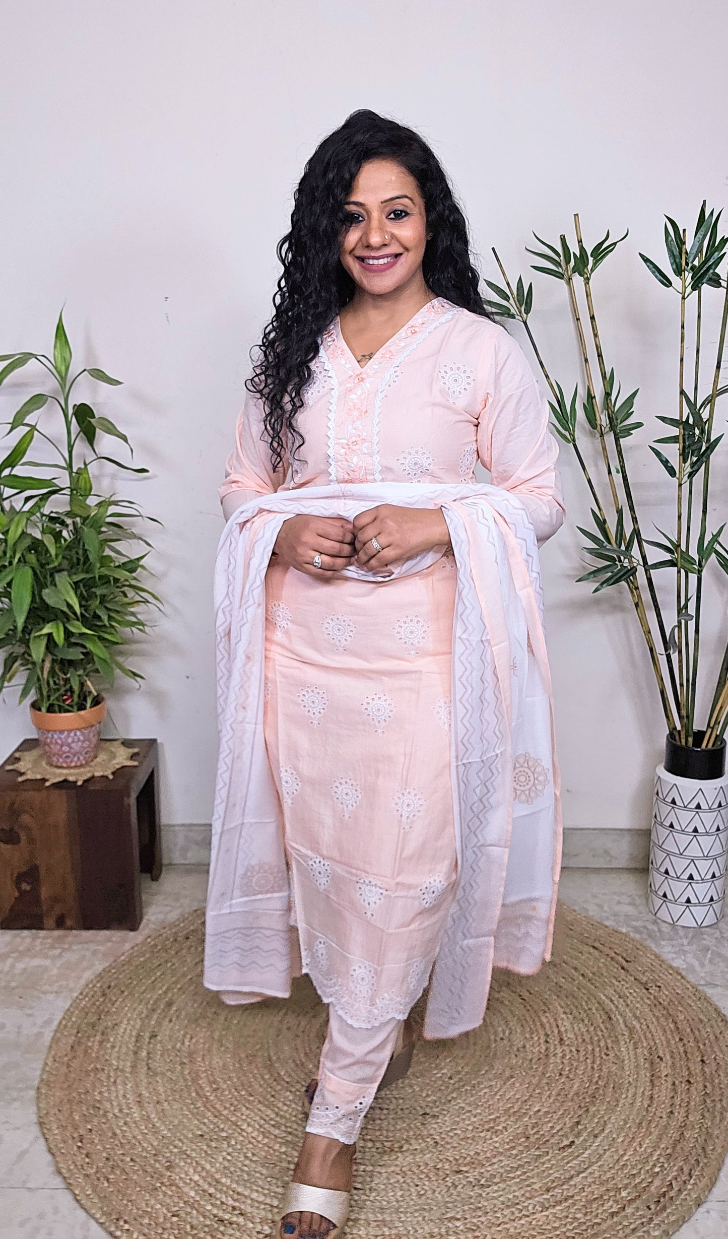 EthnixThread cotton peach embroidered fancy readymade suit sets