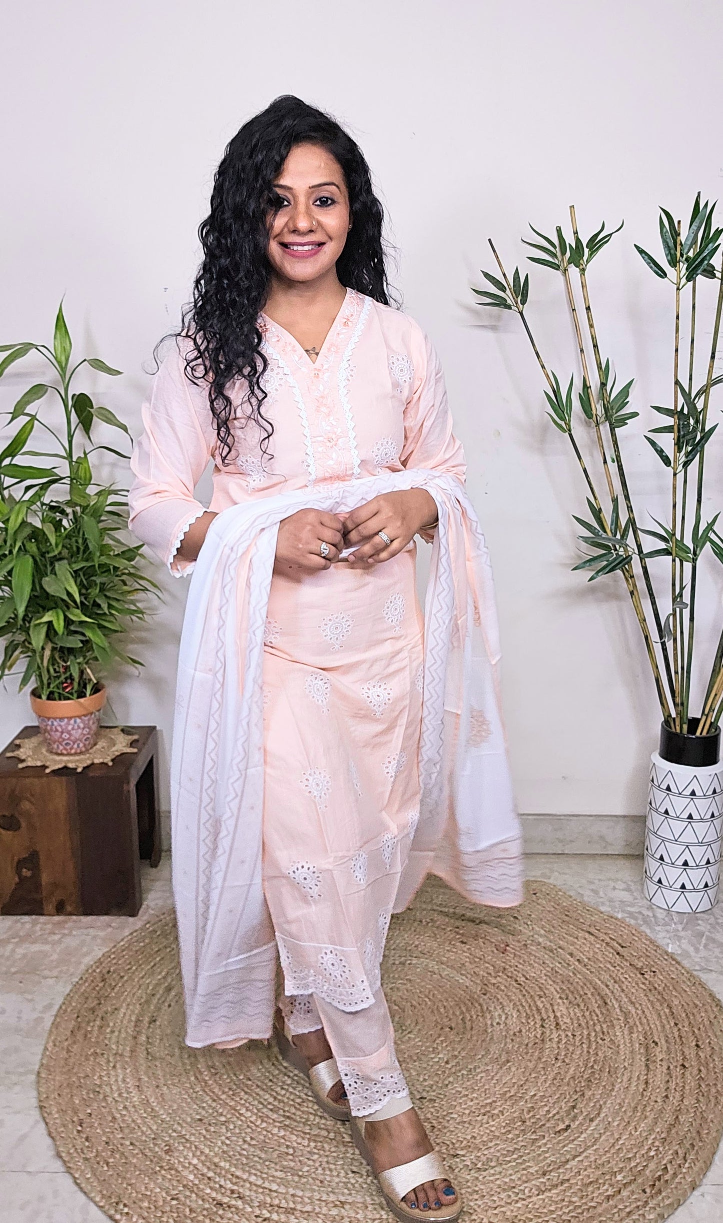 EthnixThread cotton peach embroidered fancy readymade suit sets