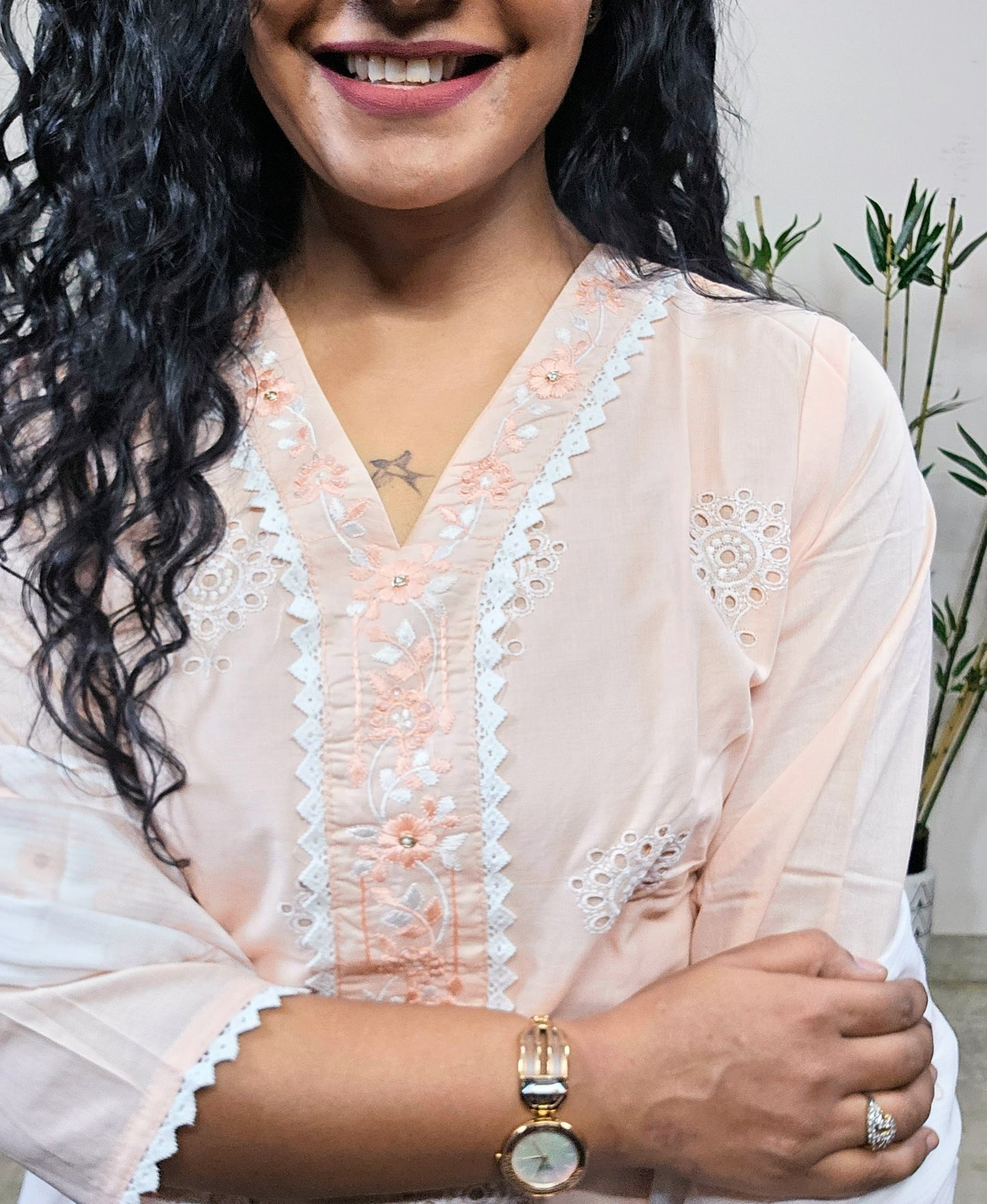 EthnixThread cotton peach embroidered fancy readymade suit sets