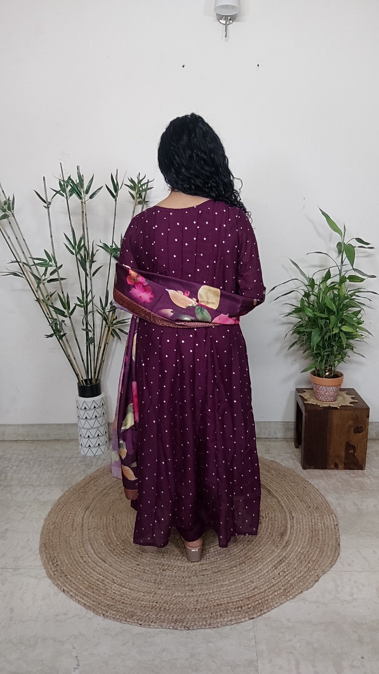 Wine Anarkali Suit Set