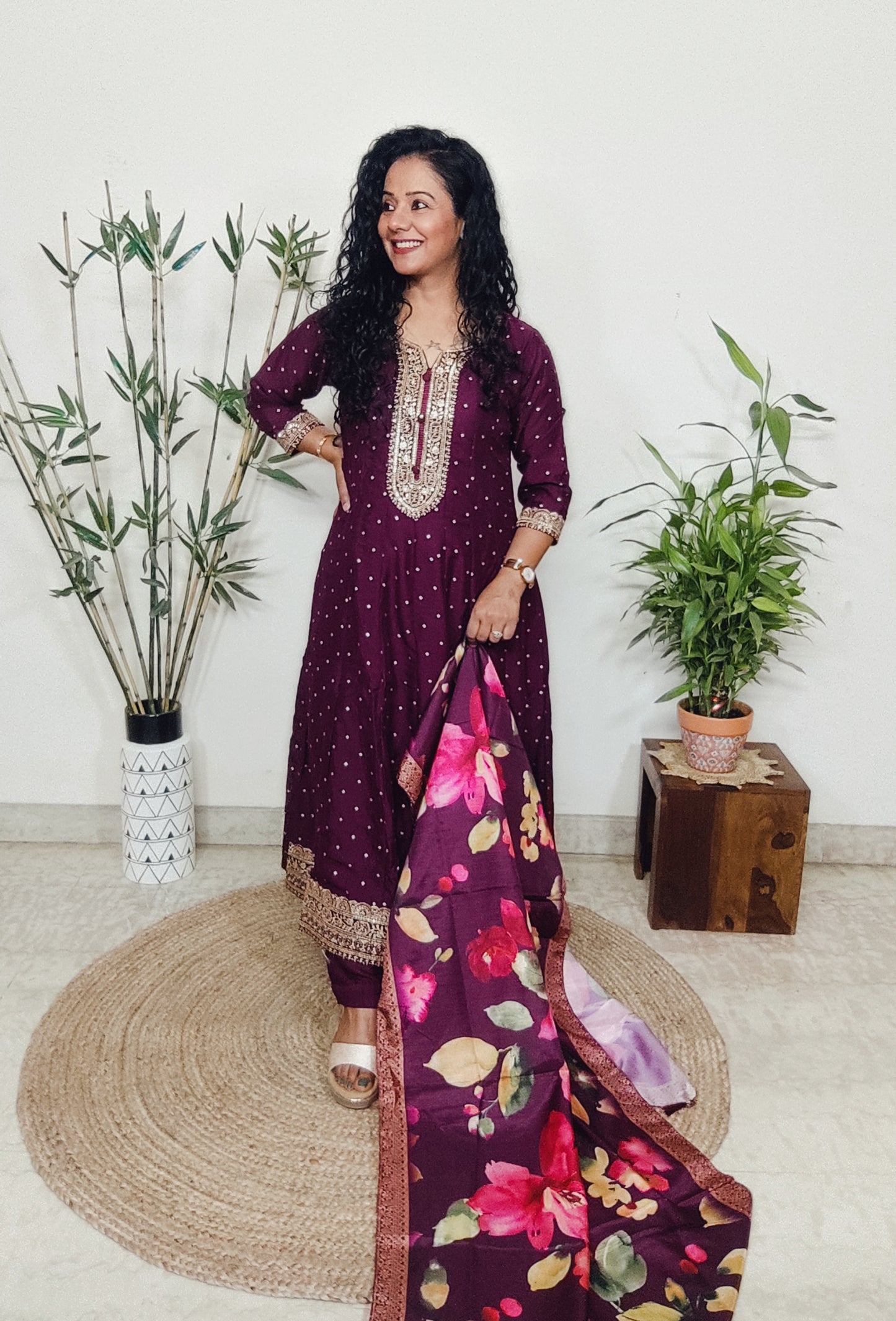 Wine Anarkali Suit Set