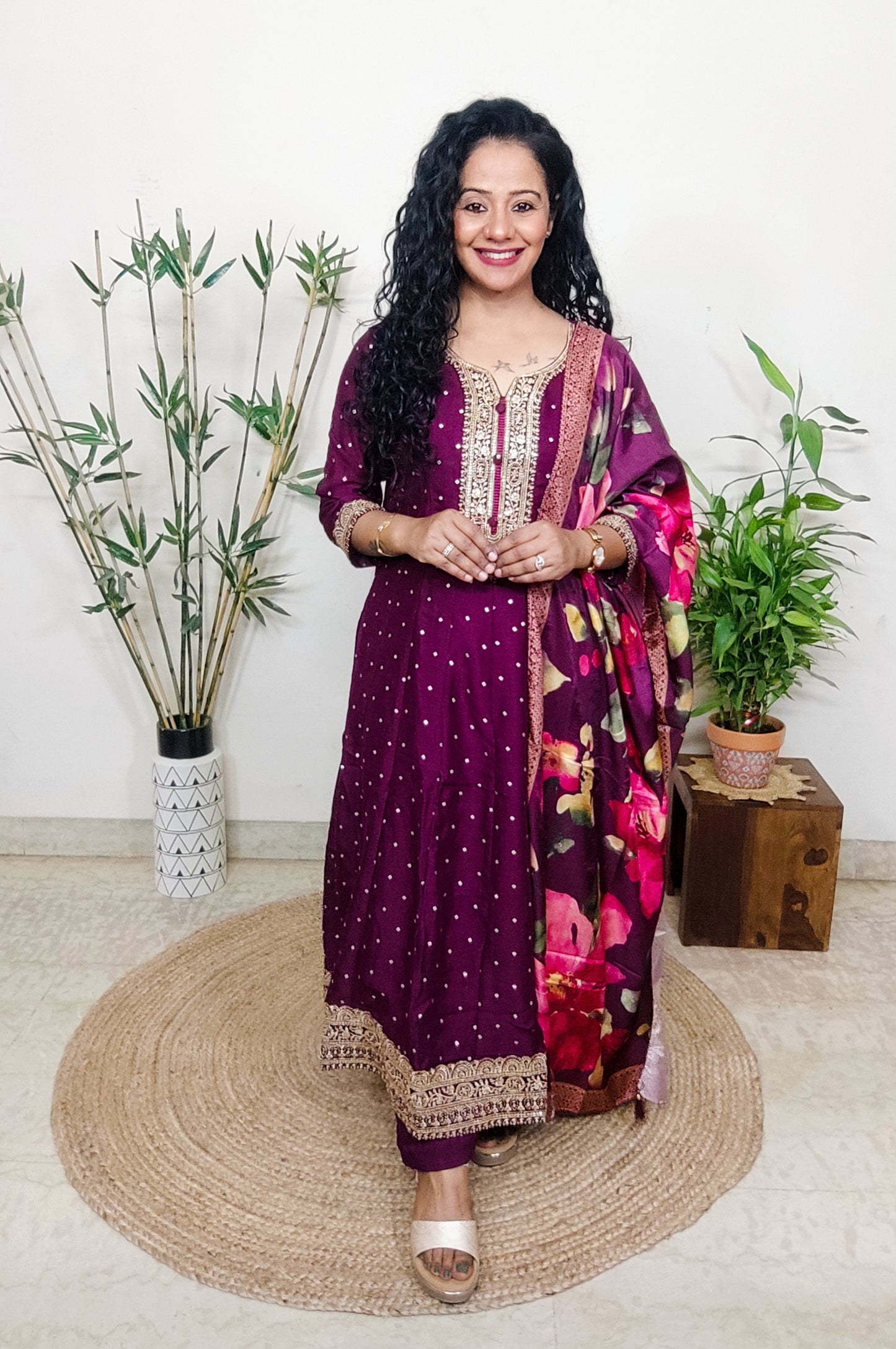 Wine Anarkali Suit Set