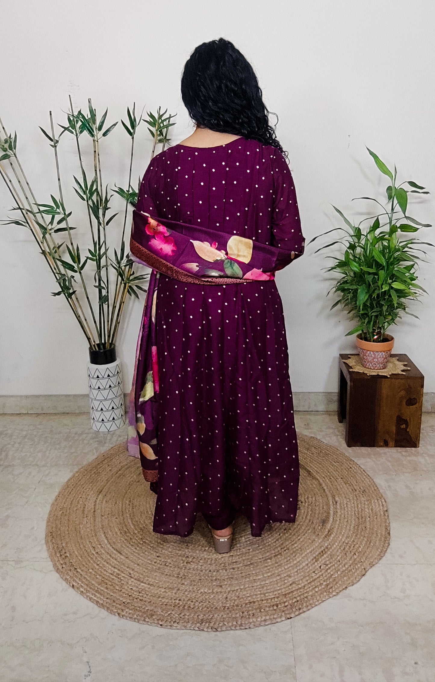 Wine Anarkali Suit Set