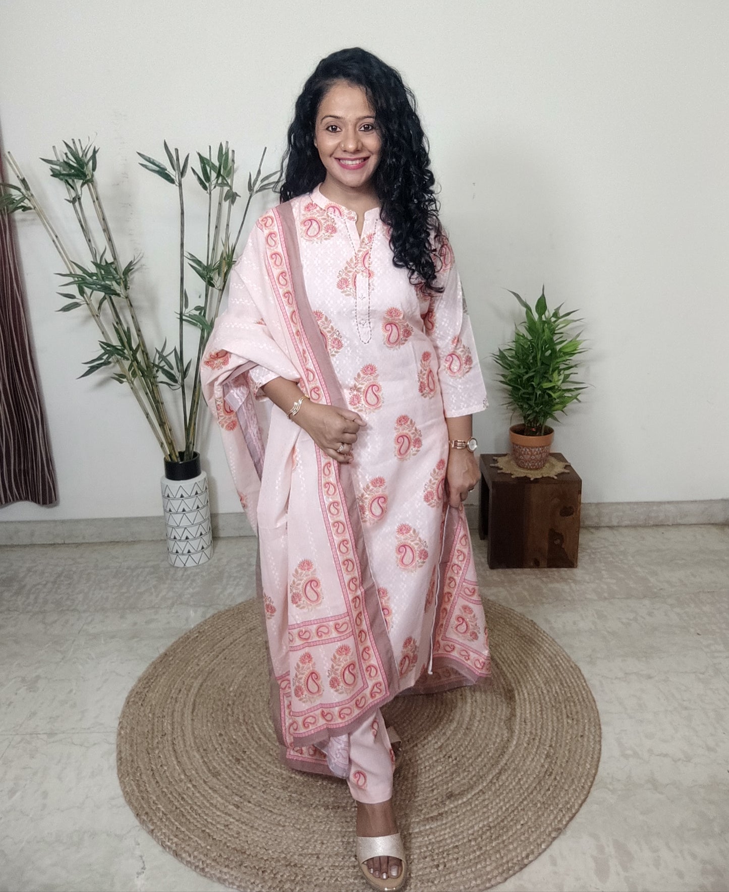 Cotton embroidered readymade suit set