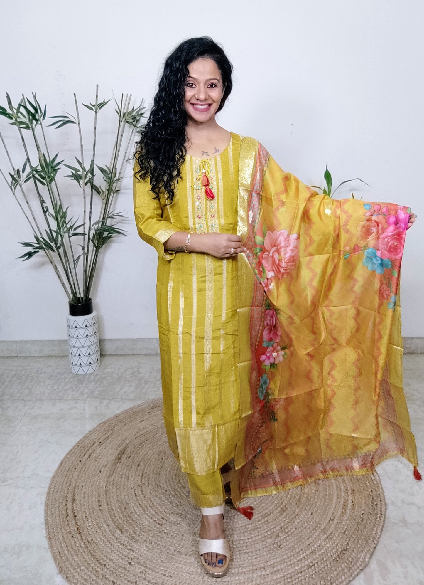 suits paired with organza silk dupatta