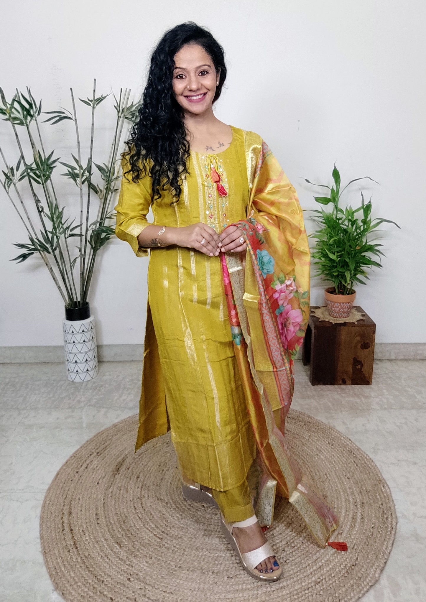 suits paired with organza silk dupatta