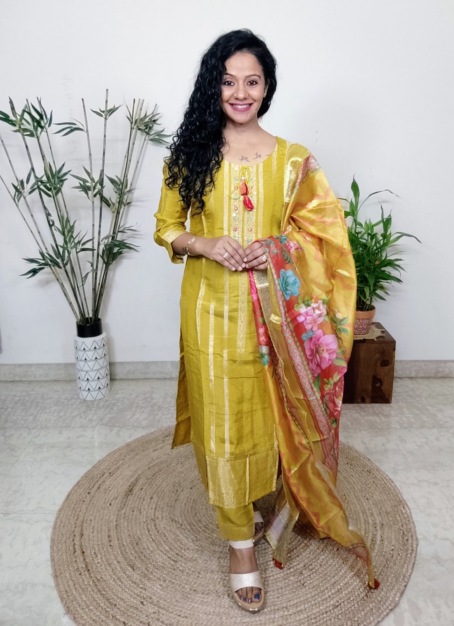 suits paired with organza silk dupatta