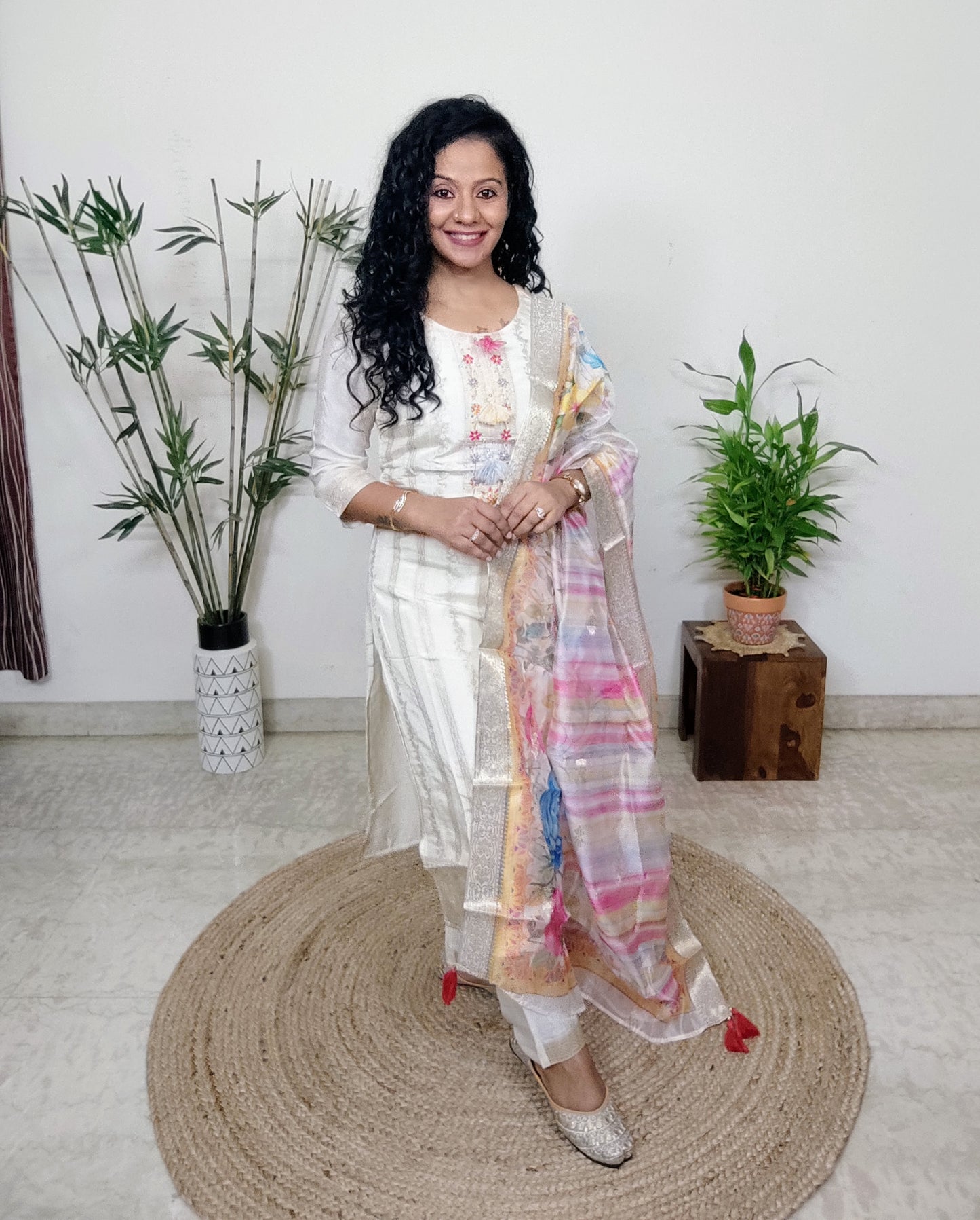 suits paired with white silk dupatta