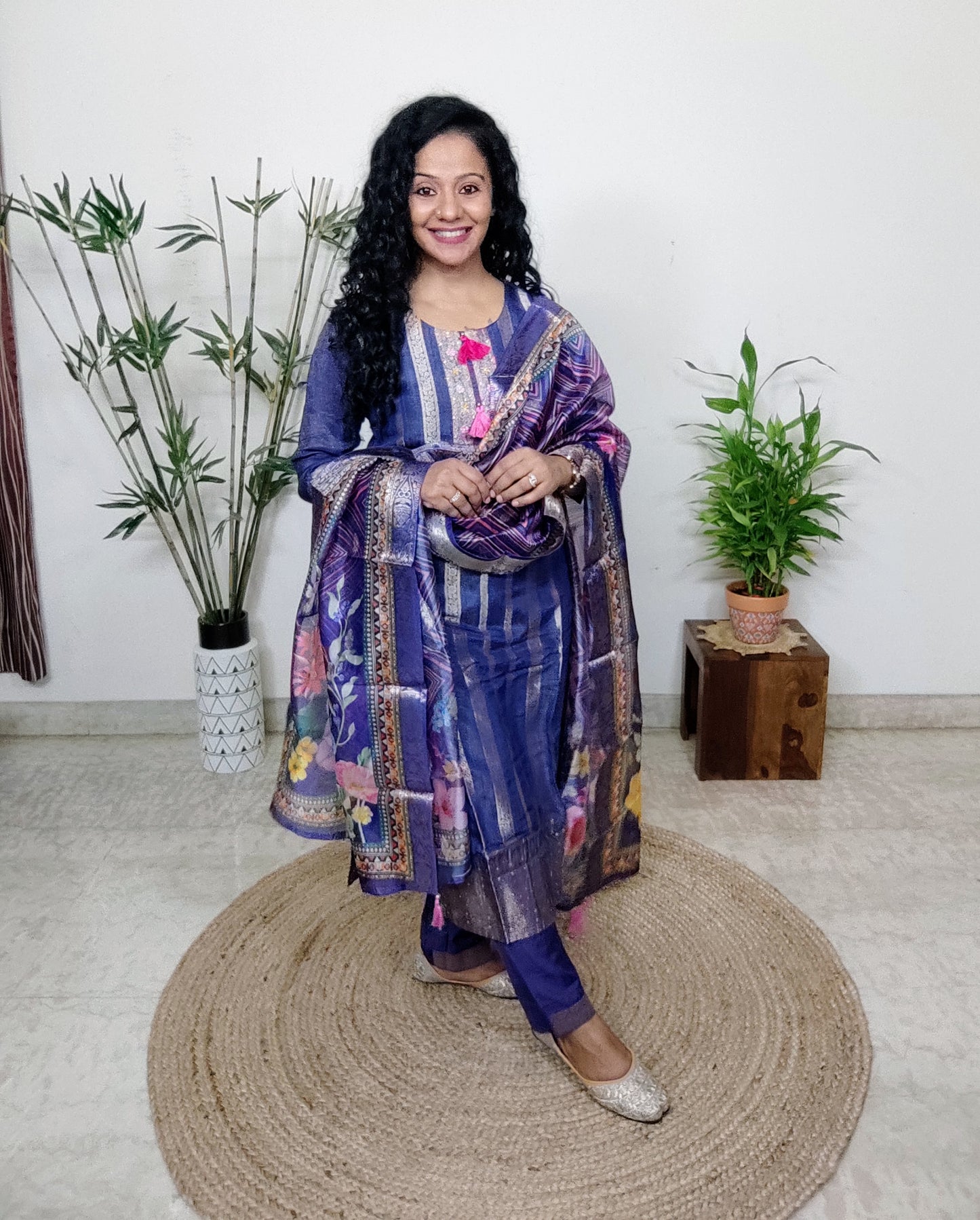 Blue suits paired with organza silk dupatta