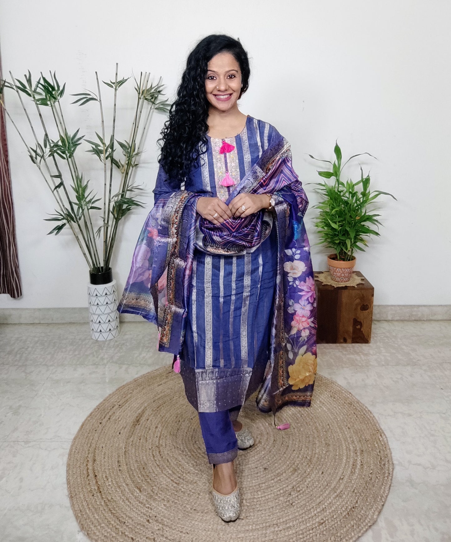 Blue suits paired with organza silk dupatta