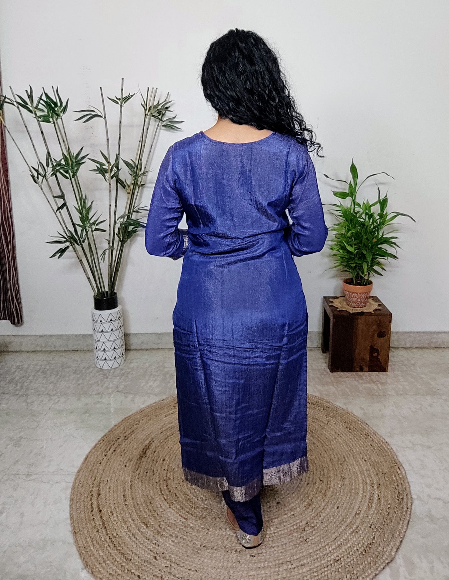 Blue suits paired with organza silk dupatta