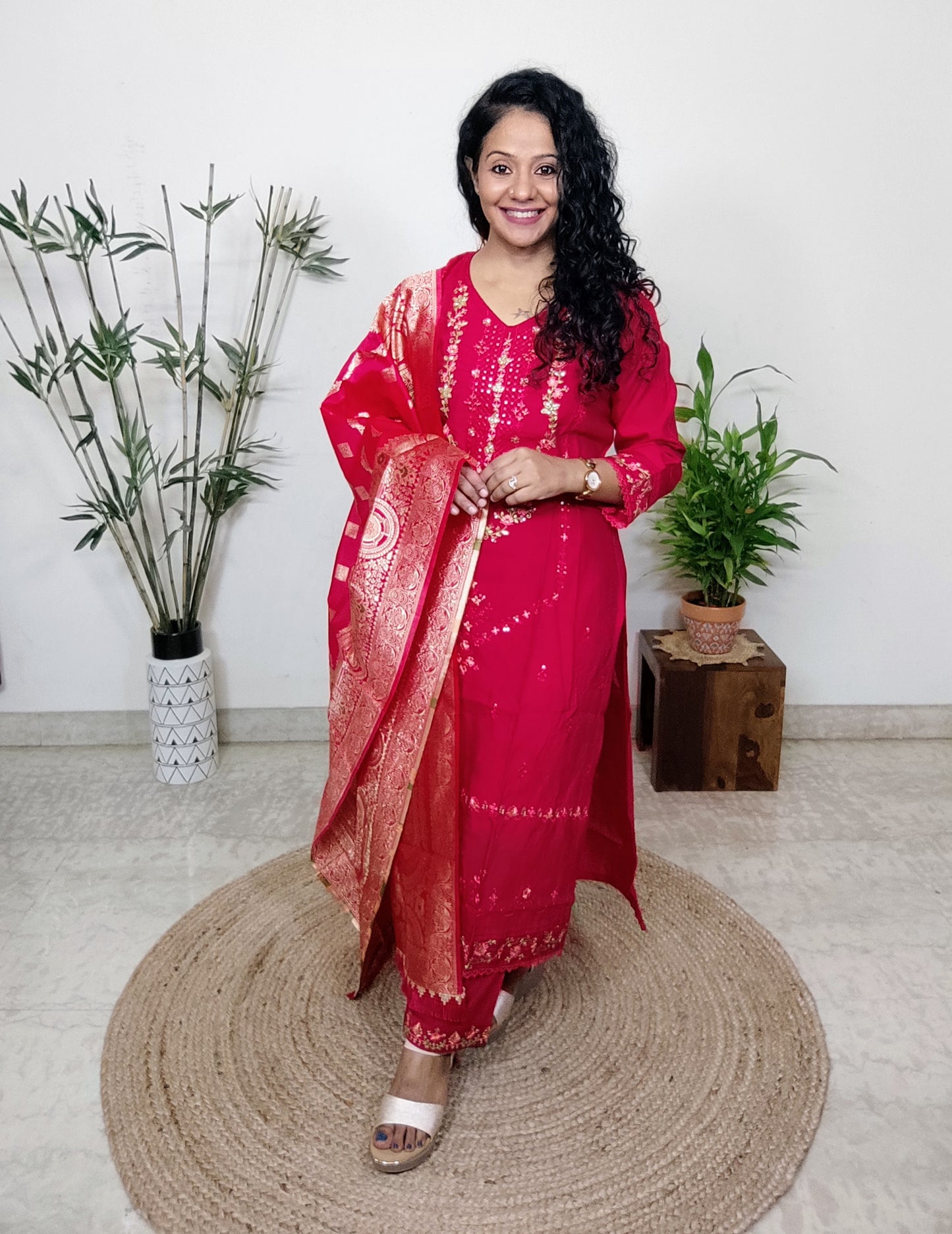 viscose silk suit set with banarsi dupatta