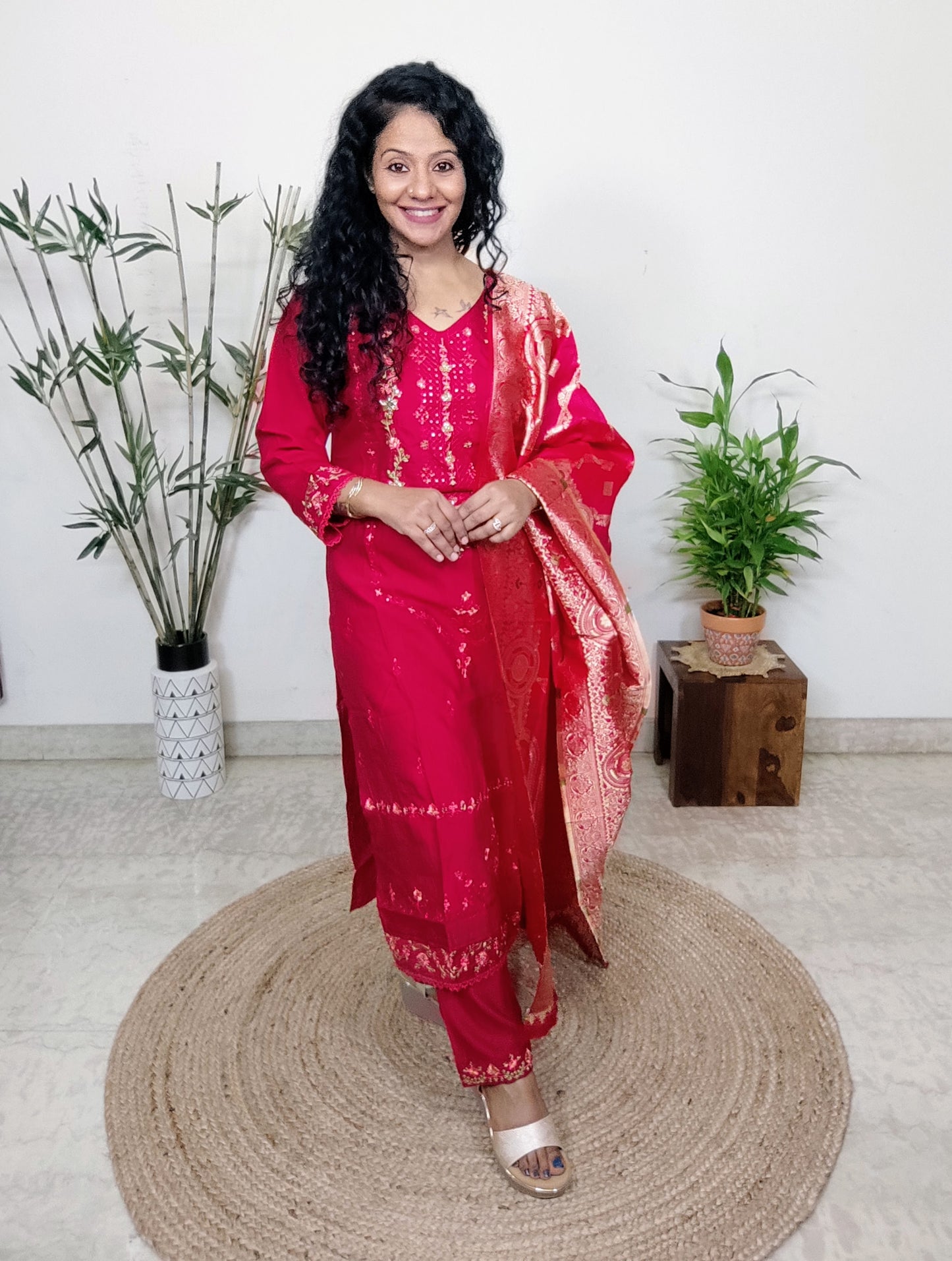viscose silk suit set with banarsi dupatta