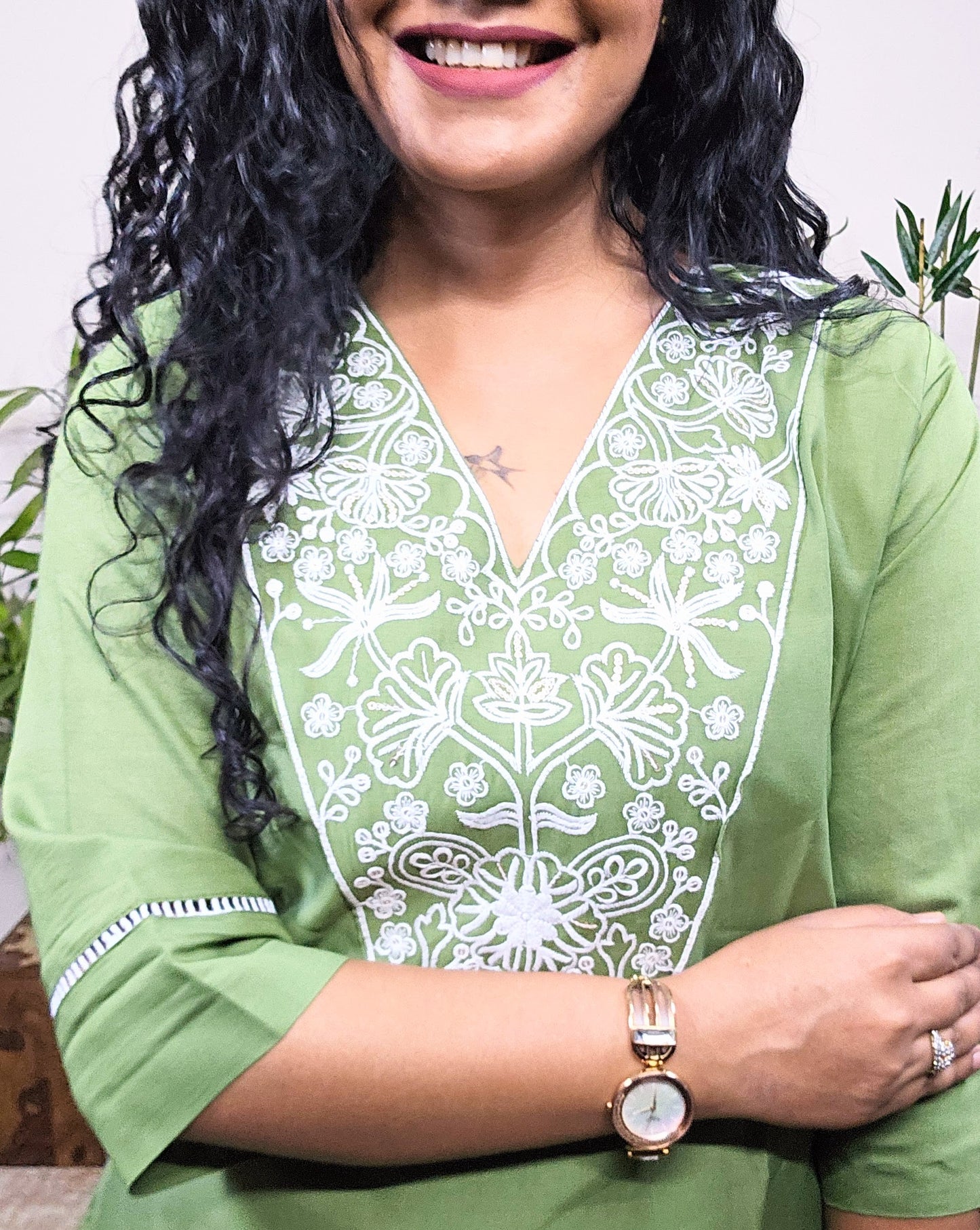EthnixThread Trendy Embroidered Green Coord Sets for Women in Cotton Silk