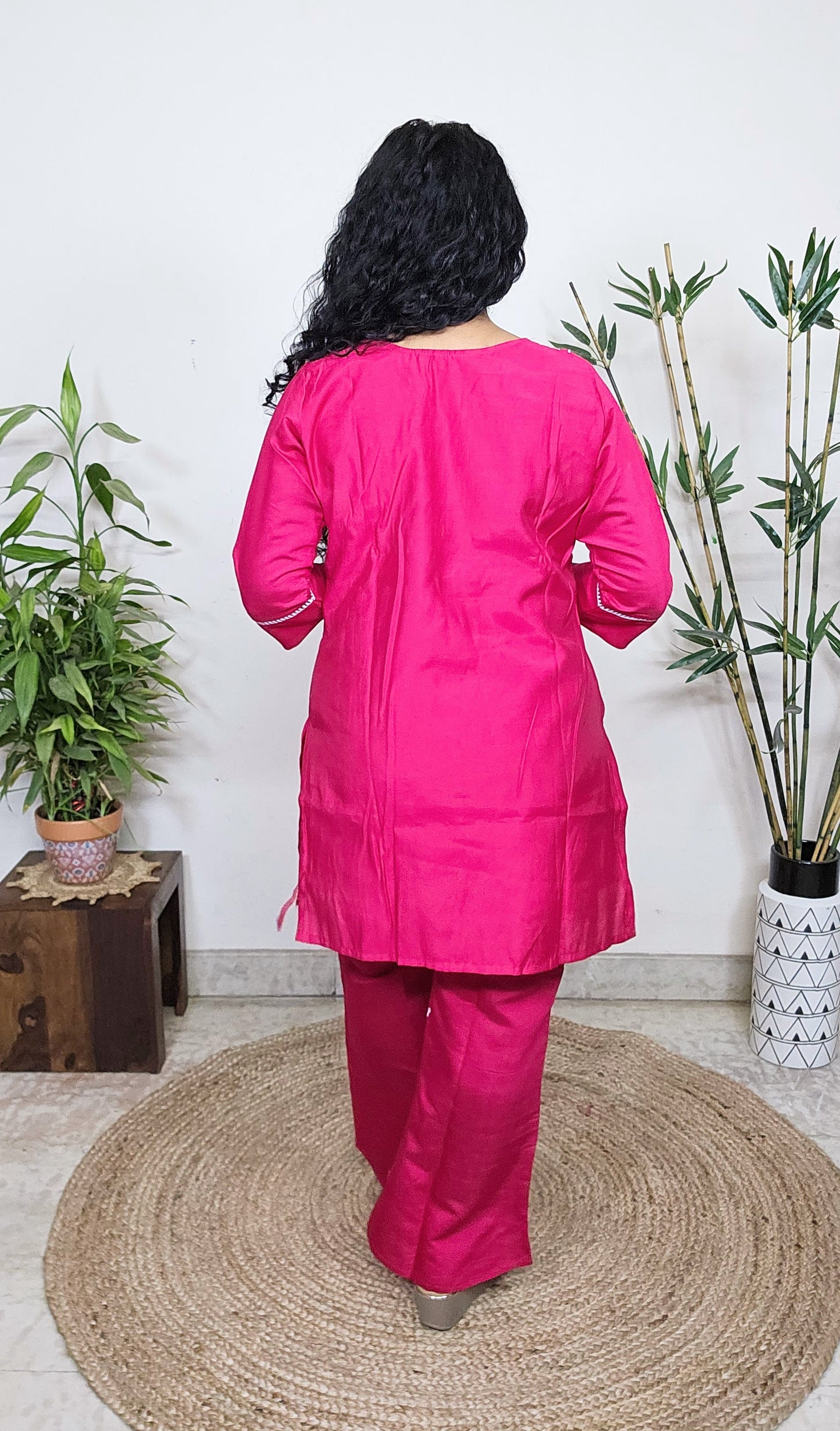 EthnixThread Trendy Embroidered Pink Coord Sets for Women in Cotton Silk