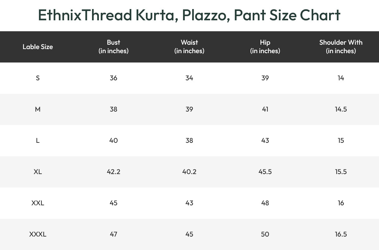 kurta sizechart