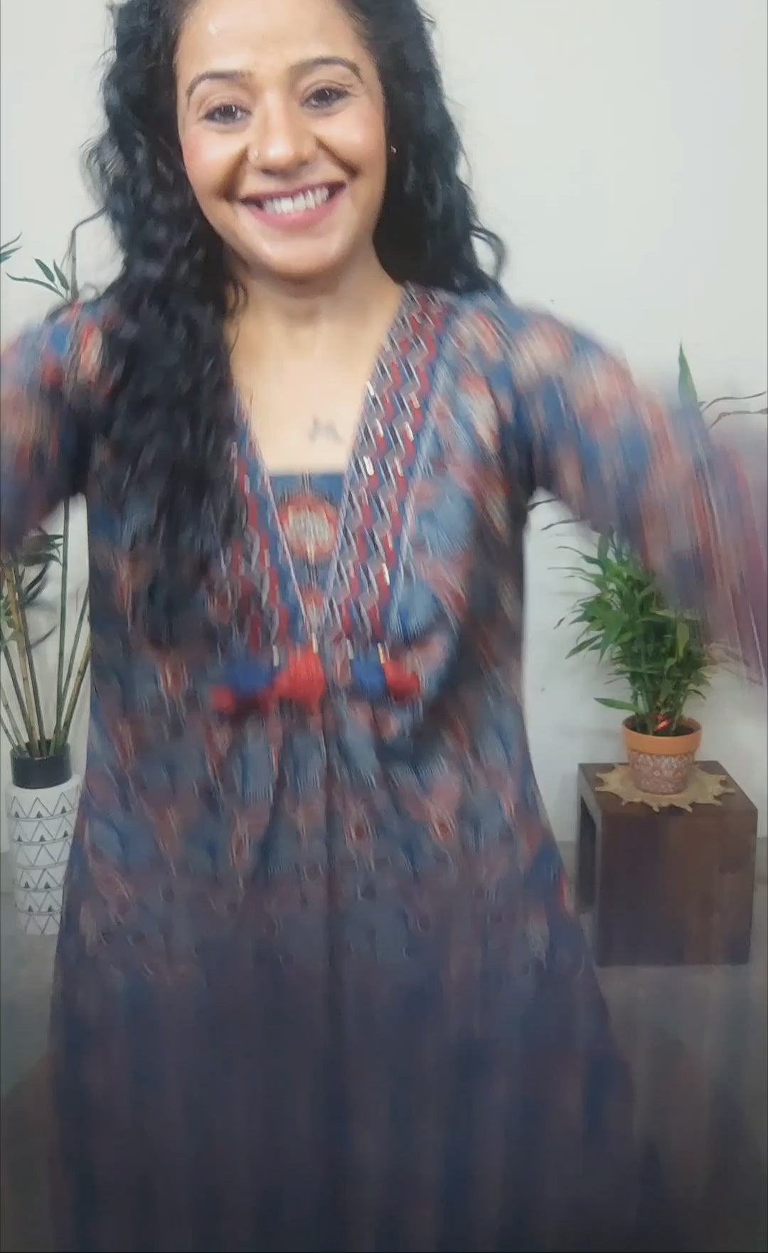 Blue & Green Floral Anarkali Frock