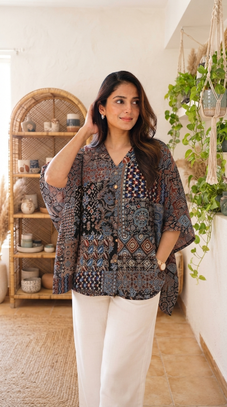 Premium Modal Silk Blue striped Kaftaan Shirt – Free Size (Fits Up to 48")