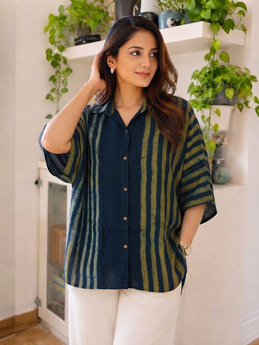 Premium Modal Silk striped Kaftaan Shirt – Free Size (Fits Up to 48")
