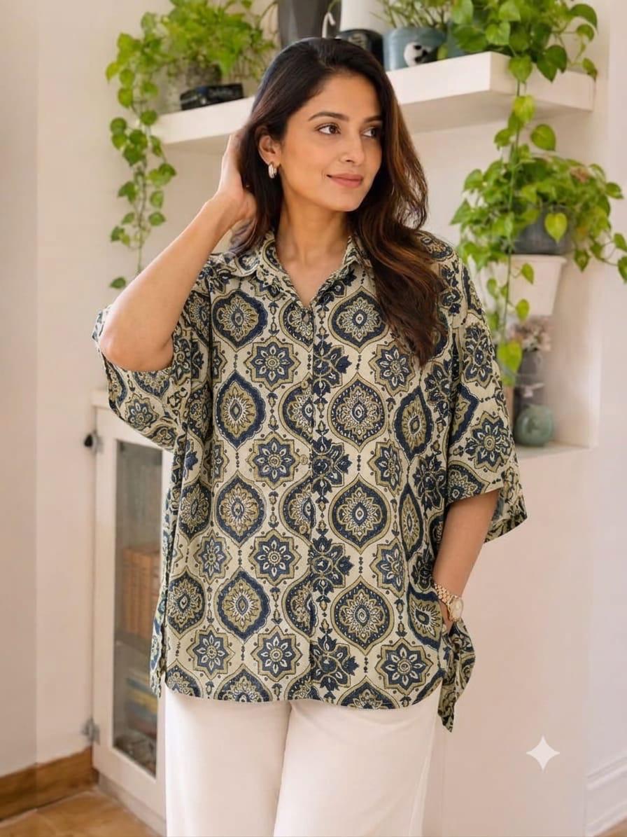 Premium Modal Silk Yellow Stripped Kaftaan Shirt – Free Size (Fits Up to 48")