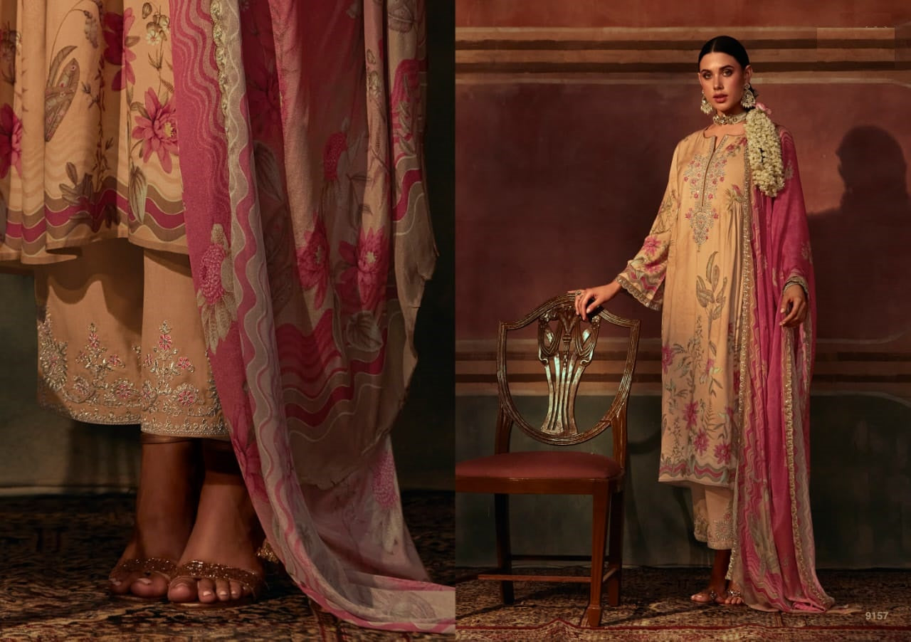 EthnixThread Muslin Silk digitally printed readymade embroidered suit sets