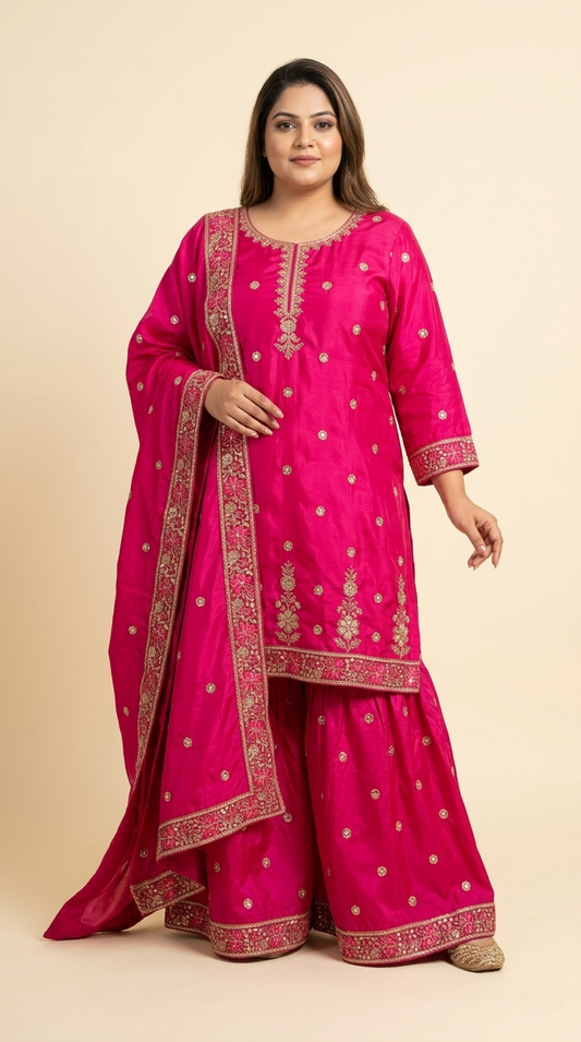 Pakistani Pure Georgette Pink Heavy embroidered Work Suit Set – Boutique Collection | Plus Sizes