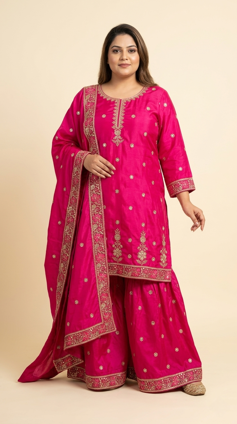 Pakistani Pure Georgette Pink Heavy embroidered Work Suit Set – Boutique Collection | Plus Sizes