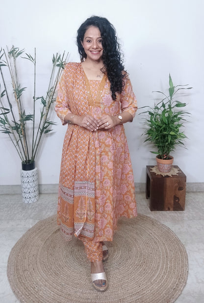 Orange Viscose Printed Kurta