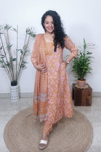 Orange Viscose Printed Kurta