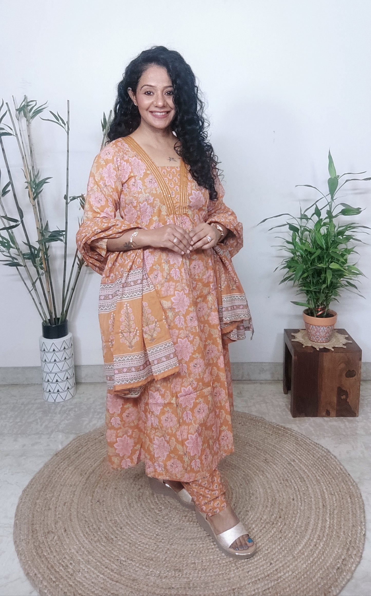 Orange Viscose Printed Kurta