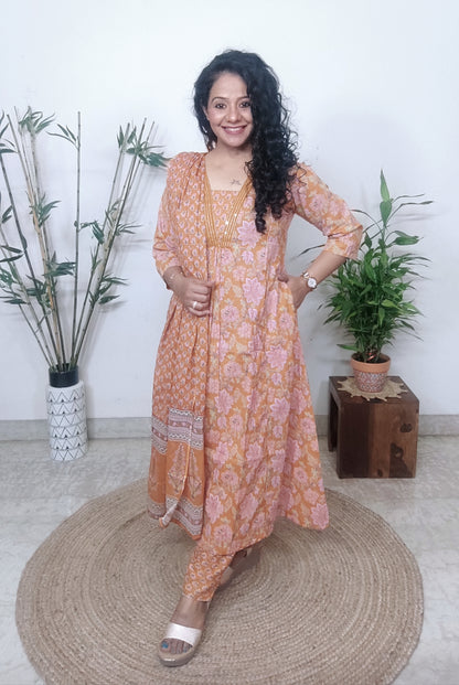 Orange Viscose Printed Kurta