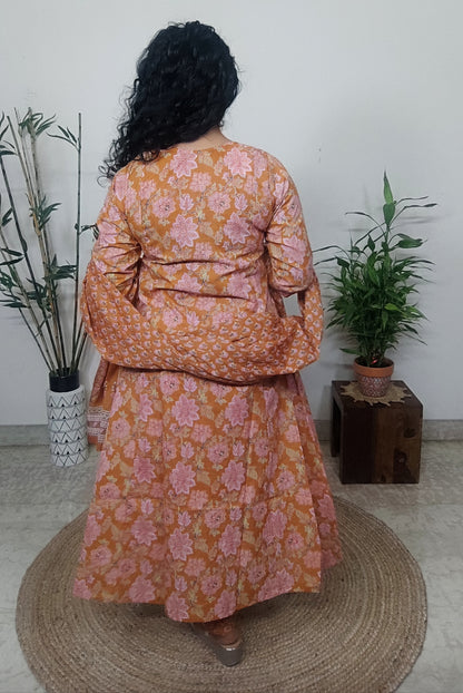 Orange Viscose Printed Kurta